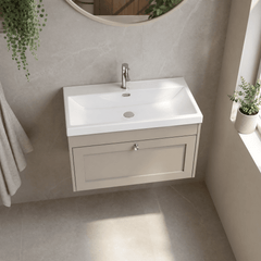 [BFHE3296E] Balterley 800mm Wall Hung 1 Drawer Unit with Thin Edge Basin 1 Tap Hole - Pebble Grey - Lifestyle 2