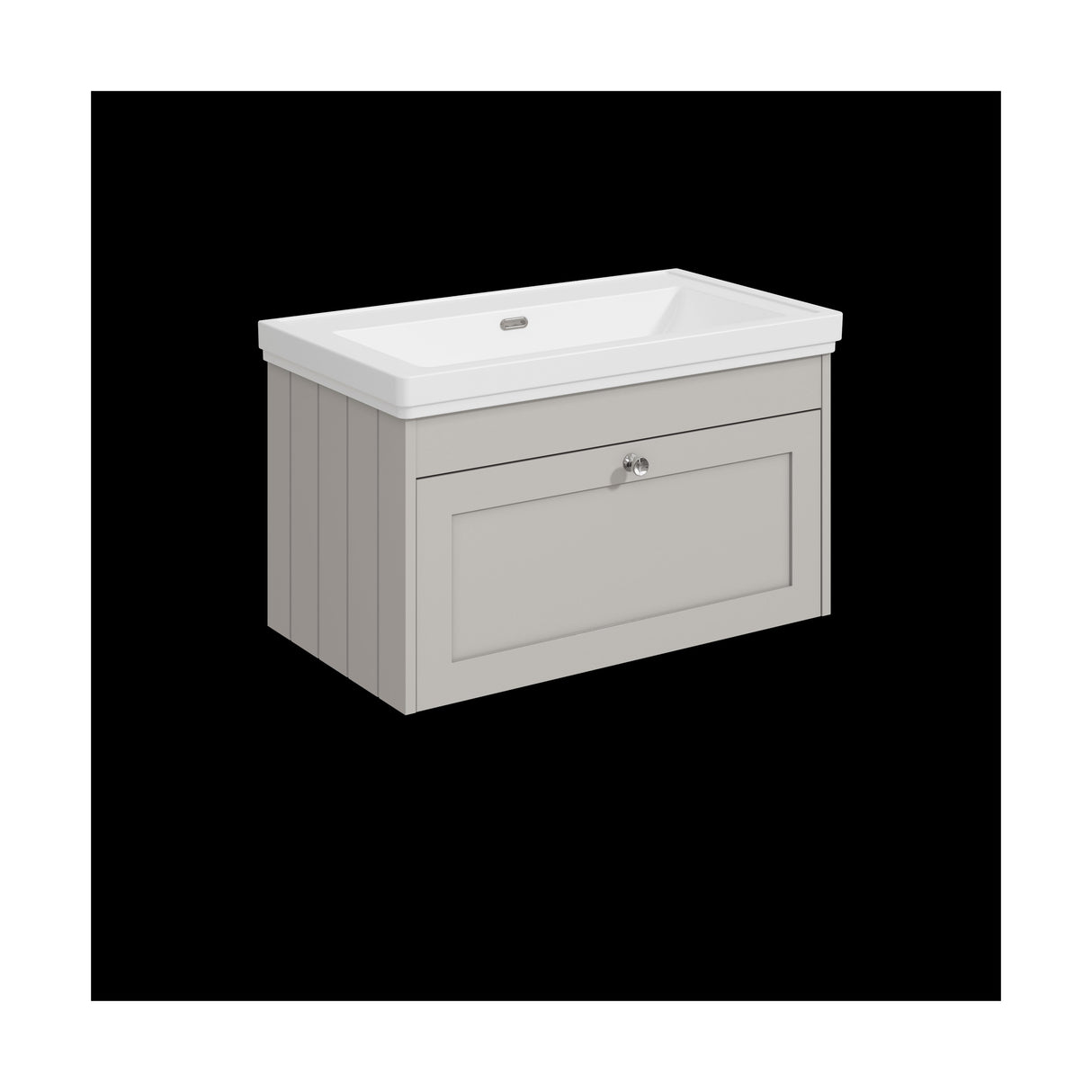 [BFHE3296H] Balterley 800mm Wall Hung 1 Drawer Unit with Classic Basin No Tap Hole - Pebble Grey - Cutout