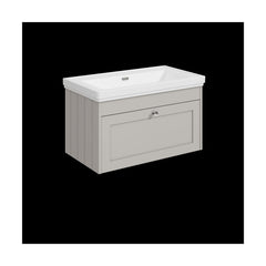 [BFHE3296H] Balterley 800mm Wall Hung 1 Drawer Unit with Classic Basin No Tap Hole - Pebble Grey - Cutout