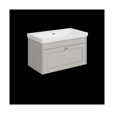 [BFHE3296H] Balterley 800mm Wall Hung 1 Drawer Unit with Classic Basin No Tap Hole - Pebble Grey - Cutout