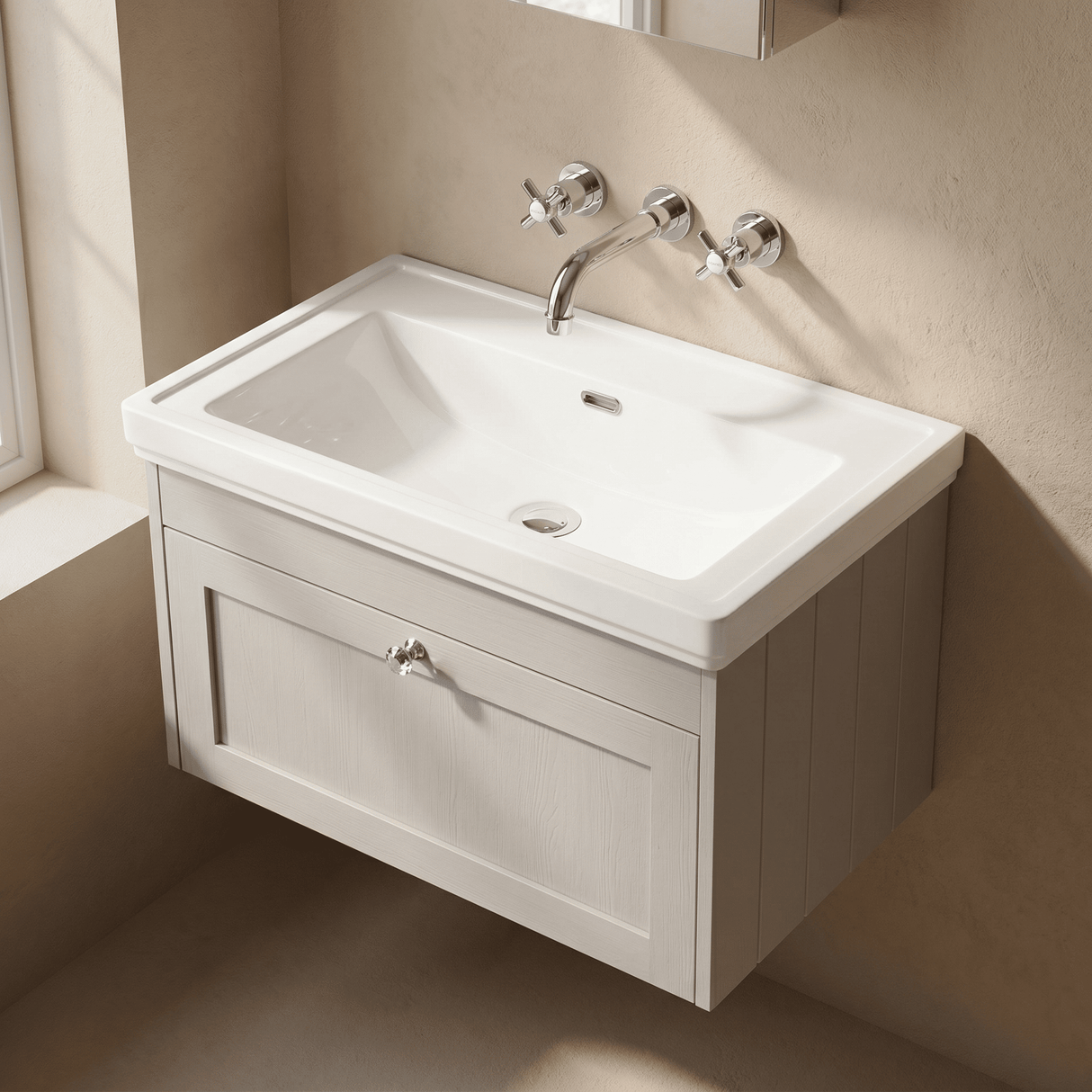 [BFHE3296H] Balterley 800mm Wall Hung 1 Drawer Unit with Classic Basin No Tap Hole - Pebble Grey - Lifestyle 2