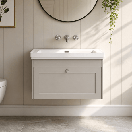 [BFHE3296H] Balterley 800mm Wall Hung 1 Drawer Unit with Classic Basin No Tap Hole - Pebble Grey - Silo