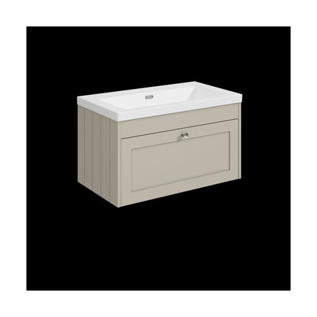 [BFHE3296K] Balterley 800mm Wall Hung 1 Drawer Unit with Minimalist Basin No Tap Hole - Pebble Grey - Cutout