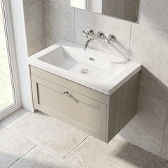 [BFHE3296K] Balterley 800mm Wall Hung 1 Drawer Unit with Minimalist Basin No Tap Hole - Pebble Grey - Lifestyle 2