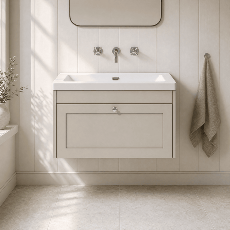 [BFHE3296K] Balterley 800mm Wall Hung 1 Drawer Unit with Minimalist Basin No Tap Hole - Pebble Grey - Silo