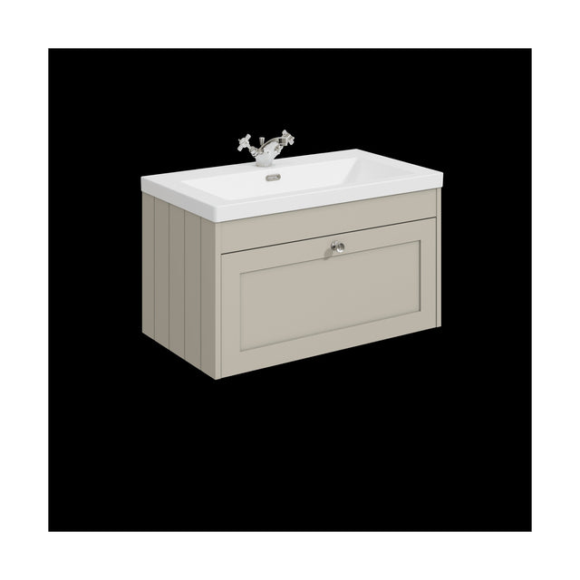 [BFHE3296L] Balterley 800mm Wall Hung 1 Drawer Unit & Minimalist Basin 1 Tap Hole - Pebble Grey - Cutout