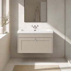 [BFHE3296L] Balterley 800mm Wall Hung 1 Drawer Unit & Minimalist Basin 1 Tap Hole - Pebble Grey - Lifestyle 1