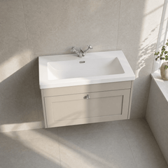 [BFHE3296L] Balterley 800mm Wall Hung 1 Drawer Unit & Minimalist Basin 1 Tap Hole - Pebble Grey - Lifestyle 2