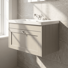 [BFHE3296L] Balterley 800mm Wall Hung 1 Drawer Unit & Minimalist Basin 1 Tap Hole - Pebble Grey - Lifestyle 3