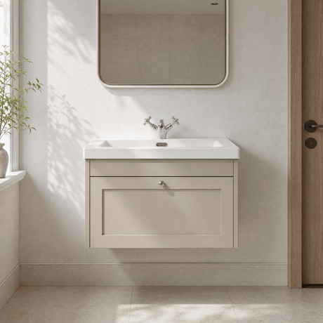 [BFHE3296L] Balterley 800mm Wall Hung 1 Drawer Unit & Minimalist Basin 1 Tap Hole - Pebble Grey - Silo