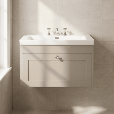 [BFHE3296M] Balterley 800mm Wall Hung 1 Drawer Unit with Minimalist Basin 3 Tap Hole - Pebble Grey - Silo