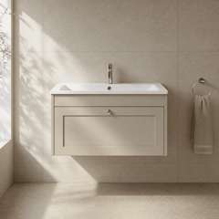 [BFHE3296P] Balterley 800mm Wall Hung 1 Drawer Unit with Stone Basin 1 Tap Hole - Pebble Grey - Lifestyle 1
