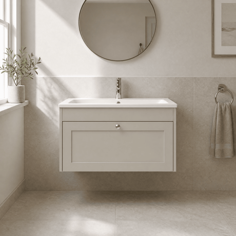 [BFHE3296P] Balterley 800mm Wall Hung 1 Drawer Unit with Stone Basin 1 Tap Hole - Pebble Grey - Silo