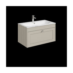 [BFHE3296Q] Balterley 800mm Wall Hung 1 Drawer Unit with Stone Basin 1 Tap Hole, Pebble Grey - Cutout