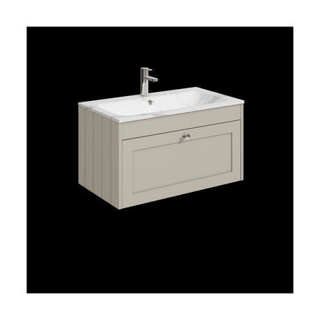 [BFHE3296Q] Balterley 800mm Wall Hung 1 Drawer Unit with Stone Basin 1 Tap Hole, Pebble Grey - Cutout