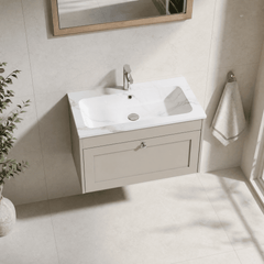 [BFHE3296Q] Balterley 800mm Wall Hung 1 Drawer Unit with Stone Basin 1 Tap Hole, Pebble Grey - Lifestyle 2
