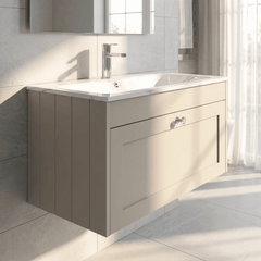 [BFHE3296Q] Balterley 800mm Wall Hung 1 Drawer Unit with Stone Basin 1 Tap Hole, Pebble Grey - Lifestyle 3