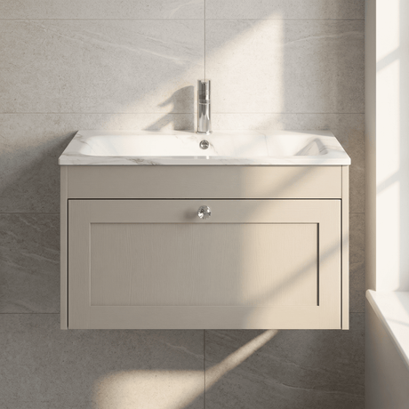 [BFHE3296Q] Balterley 800mm Wall Hung 1 Drawer Unit with Stone Basin 1 Tap Hole, Pebble Grey - Silo