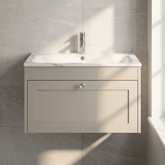 [BFHE3296Q] Balterley 800mm Wall Hung 1 Drawer Unit with Stone Basin 1 Tap Hole, Pebble Grey - Silo