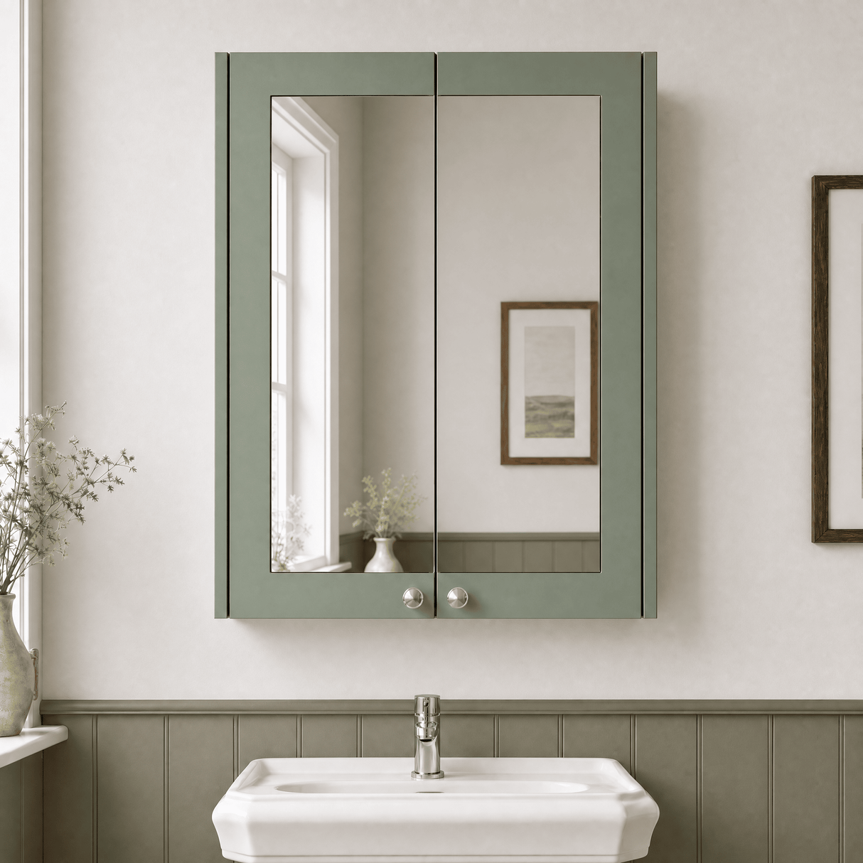 [BFHE817] Butterton Traditional Wall Mounted Mirror Cabinet with 2 Soft Close Doors and Shelf, 600mm, Choice of Colour