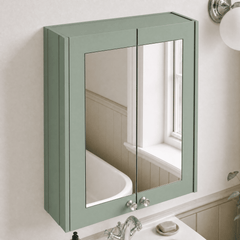 [BFHE817] Butterton Traditional Wall Mounted Mirror Cabinet with 2 Soft Close Doors and Shelf, 600mm, Choice of Colour