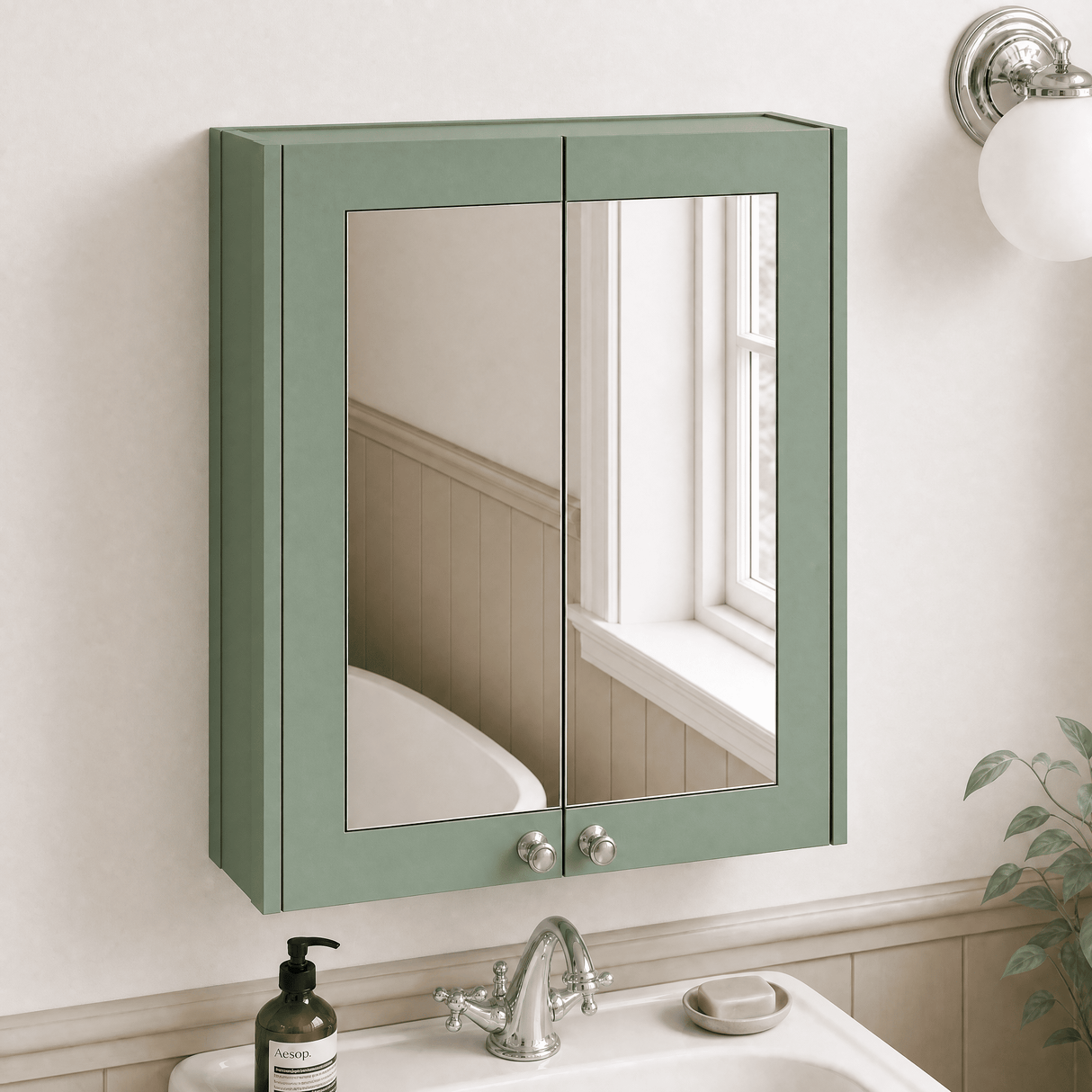 [BFHE817] Butterton Traditional Wall Mounted Mirror Cabinet with 2 Soft Close Doors and Shelf, 600mm, Choice of Colour