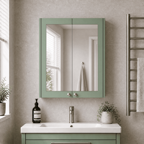 [BFHE817] Butterton Traditional Wall Mounted Mirror Cabinet with 2 Soft Close Doors and Shelf, 600mm, Choice of Colour - Silo