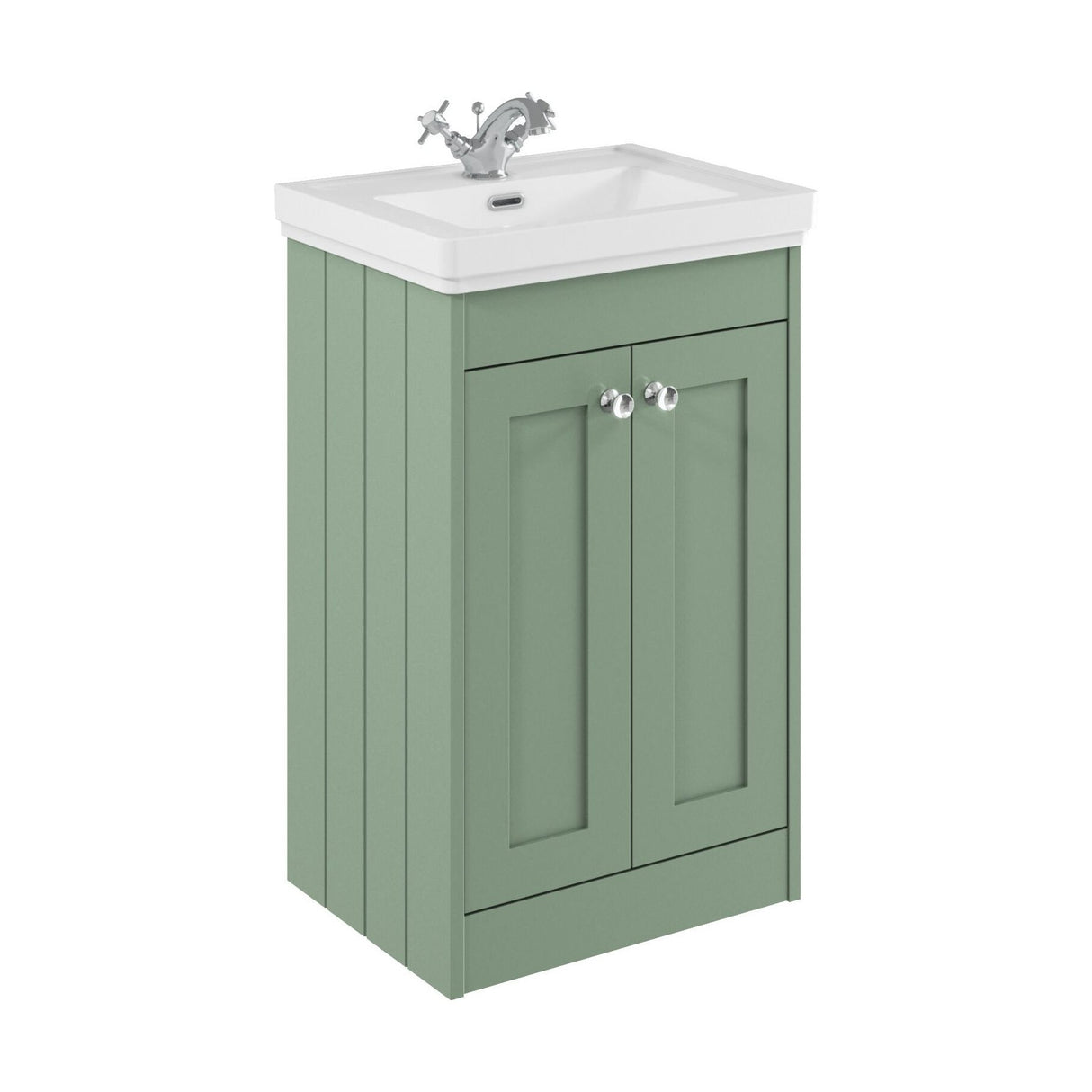 [BFHE823A] Balterley 500mm Floor Standing 2 Door Unit with Classic Basin 1 Tap Hole - Satin Green - Cutout