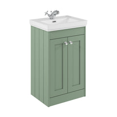 [BFHE823A] Balterley 500mm Floor Standing 2 Door Unit with Classic Basin 1 Tap Hole - Satin Green - Cutout