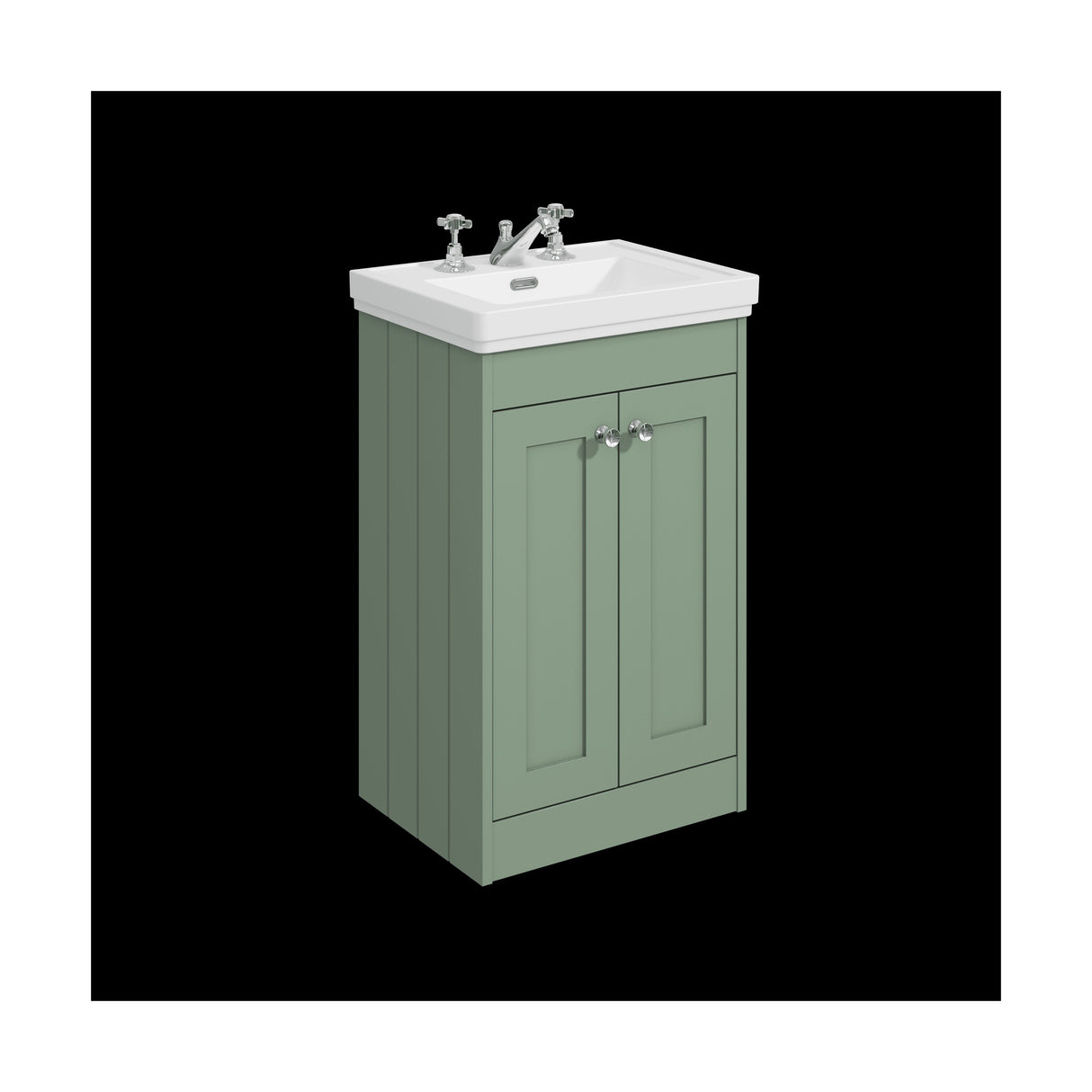 [BFHE823B] Balterley 500mm Floor Standing 2 Door Unit with Classic Basin 3 Tap Hole - Satin Green - Cutout