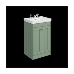 [BFHE823B] Balterley 500mm Floor Standing 2 Door Unit with Classic Basin 3 Tap Hole - Satin Green - Cutout