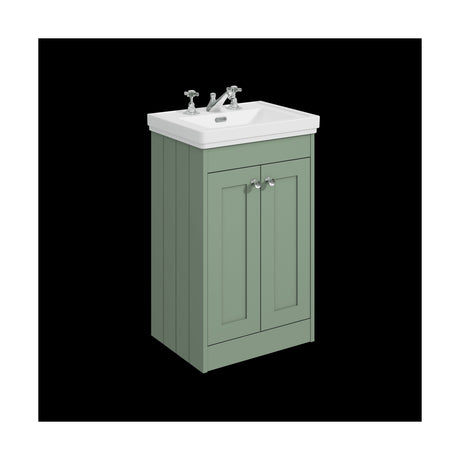 [BFHE823B] Balterley 500mm Floor Standing 2 Door Unit with Classic Basin 3 Tap Hole - Satin Green - Cutout