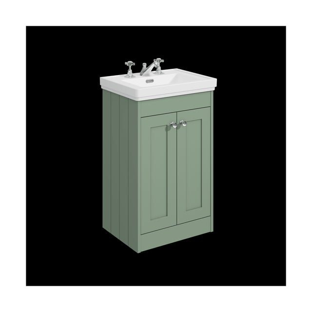 [BFHE823B] Balterley 500mm Floor Standing 2 Door Unit with Classic Basin 3 Tap Hole - Satin Green - Cutout