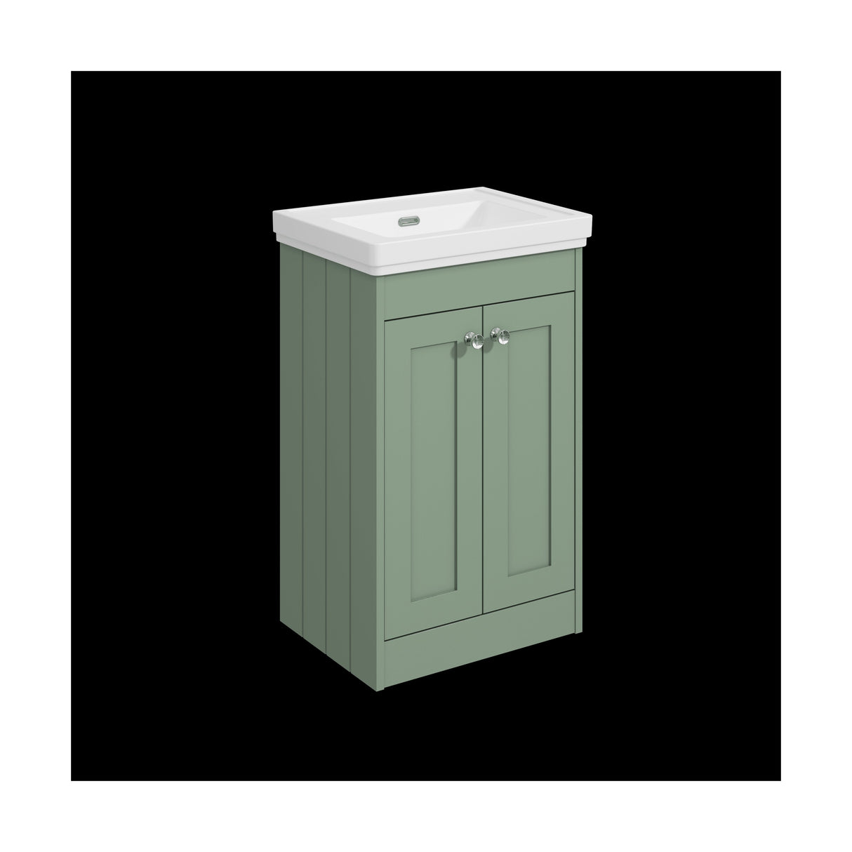 [BFHE823H] Balterley 500mm Floor Standing 2 Door Unit with Classic Basin No Tap Hole - Satin Green - Cutout