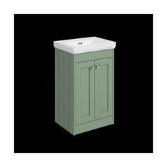 [BFHE823H] Balterley 500mm Floor Standing 2 Door Unit with Classic Basin No Tap Hole - Satin Green - Cutout