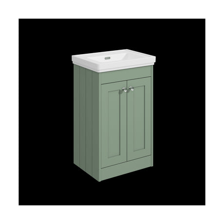 [BFHE823H] Balterley 500mm Floor Standing 2 Door Unit with Classic Basin No Tap Hole - Satin Green - Cutout