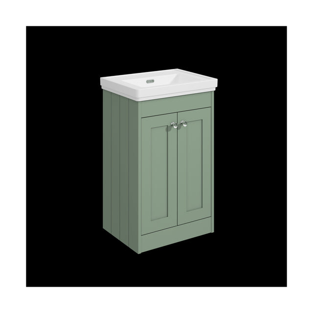[BFHE823H] Balterley 500mm Floor Standing 2 Door Unit with Classic Basin No Tap Hole - Satin Green - Cutout