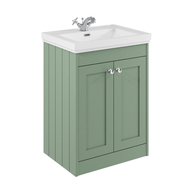 [BFHE825A] Balterley 600mm Floor Standing 2 Door Unit with Classic Basin 1 Tap Hole - Satin Green - Cutout