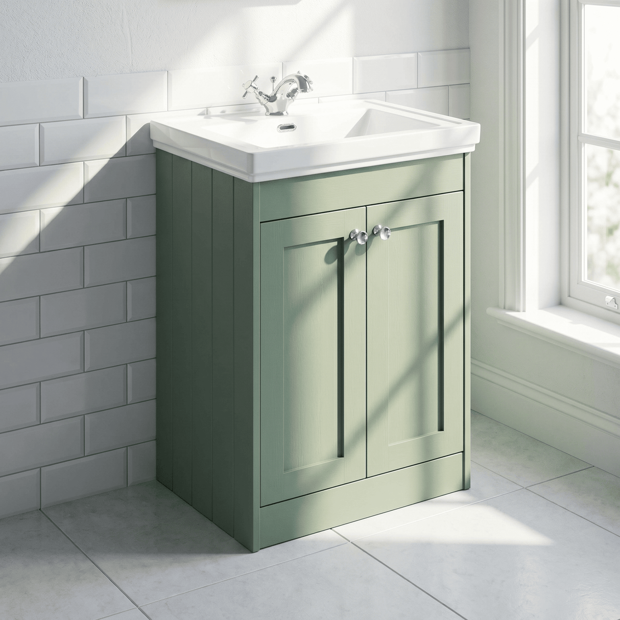 [BFHE825A] Butterton Floor Standing 2 Door Vanity Unit with Classic Basin 1 Tap Hole, Choice of Size and Colour