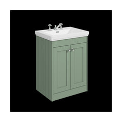[BFHE825B] Balterley 600mm Floor Standing 2 Door Unit with Classic Basin 3 Tap Hole - Satin Green - Cutout