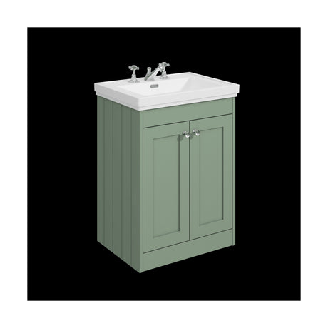 [BFHE825B] Balterley 600mm Floor Standing 2 Door Unit with Classic Basin 3 Tap Hole - Satin Green - Cutout