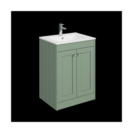 [BFHE825C] Balterley 600mm Floor Standing 2 Door Unit with Minimalist Basin 1 Tap Hole - Satin Green - Cutout