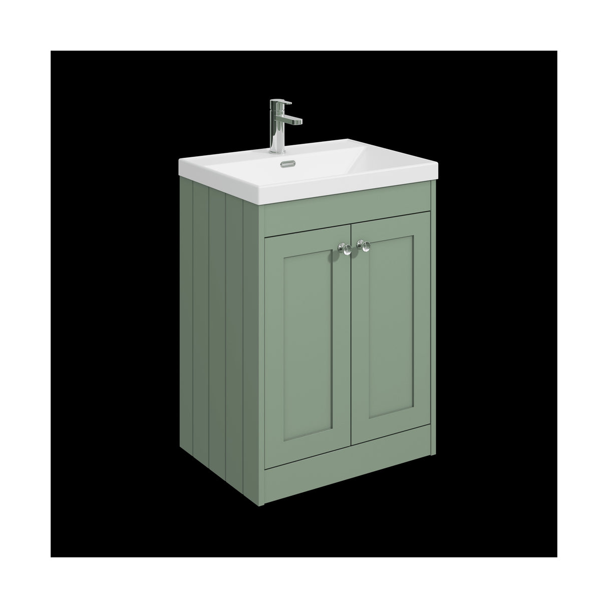 [BFHE825E] Balterley 600mm Floor Standing 2 Door Unit with Thin Edge Basin 1 Tap Hole - Satin Green - Cutout
