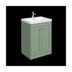 [BFHE825E] Balterley 600mm Floor Standing 2 Door Unit with Thin Edge Basin 1 Tap Hole - Satin Green - Cutout