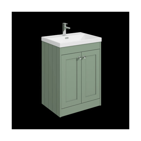 [BFHE825E] Balterley 600mm Floor Standing 2 Door Unit with Thin Edge Basin 1 Tap Hole - Satin Green - Cutout