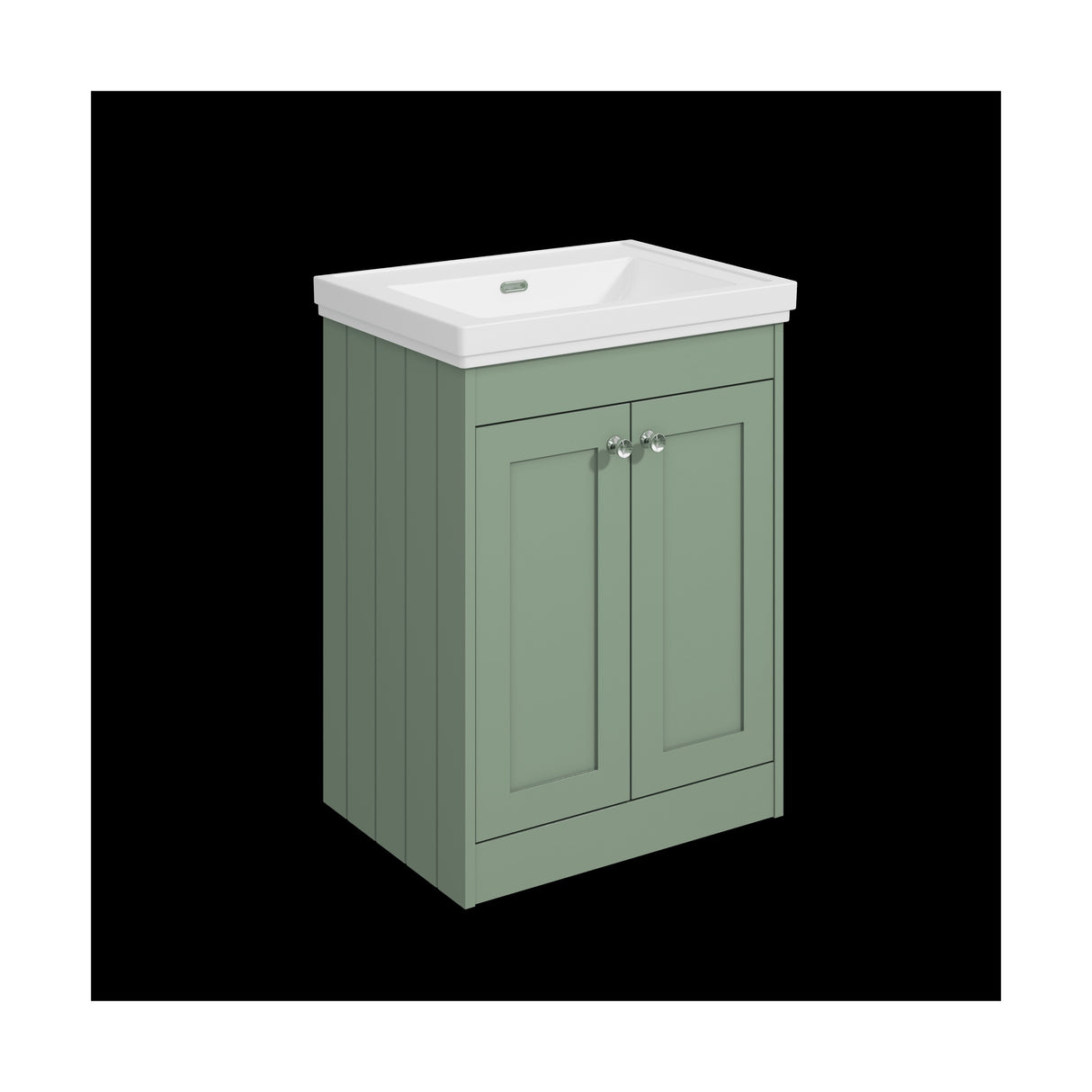 [BFHE825H] Balterley 600mm Floor Standing 2 Door Unit with Classic Basin No Tap Hole - Satin Green - Cutout