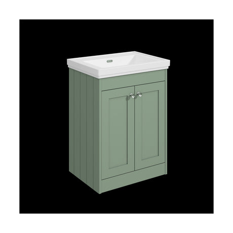 [BFHE825H] Balterley 600mm Floor Standing 2 Door Unit with Classic Basin No Tap Hole - Satin Green - Cutout