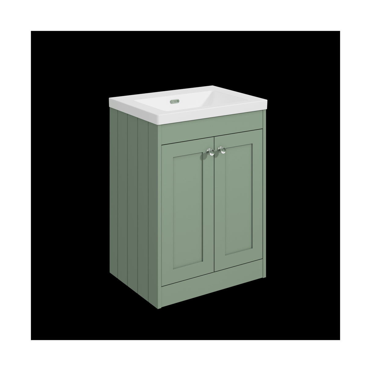 [BFHE825K] Balterley 600mm Floor Standing 2 Door Unit with Minimalist Basin No Tap Hole - Satin Green - Cutout
