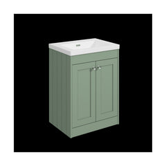 [BFHE825K] Balterley 600mm Floor Standing 2 Door Unit with Minimalist Basin No Tap Hole - Satin Green - Cutout