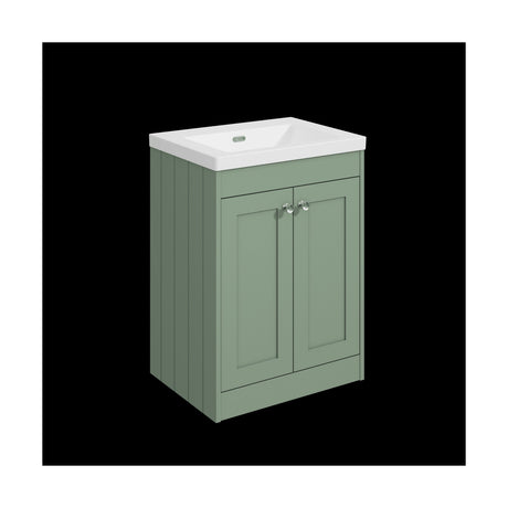 [BFHE825K] Balterley 600mm Floor Standing 2 Door Unit with Minimalist Basin No Tap Hole - Satin Green - Cutout